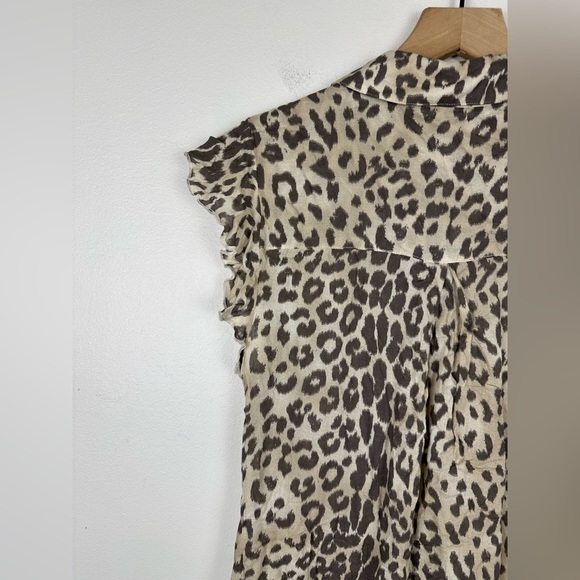 CHASER Animal Print Button Up Ruffle Sleeves Lightweight Spring Women’s Sz M - Picture 2 of 6